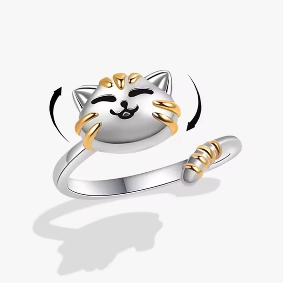 Silver Cat Ring 🐈😺 Anti-Stress Ring. Birthday gift. Kitten Anxiety Spiner Ring - Picture 5 of 5
